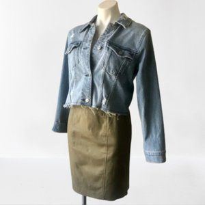 🌼 Ann Taylor Army Green Cotton Canvas Skirt, 2 Petite